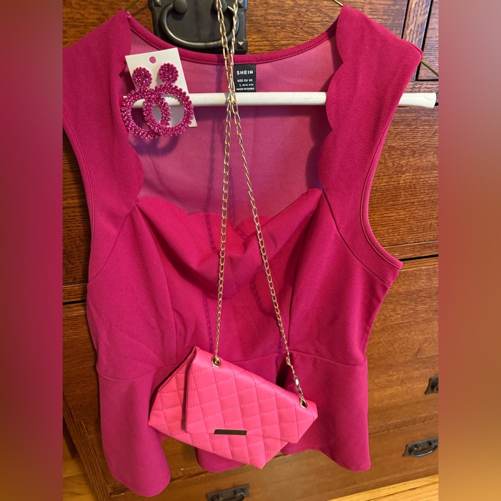 Shirt (L) , earrings and purse from SHEIN. NWOT